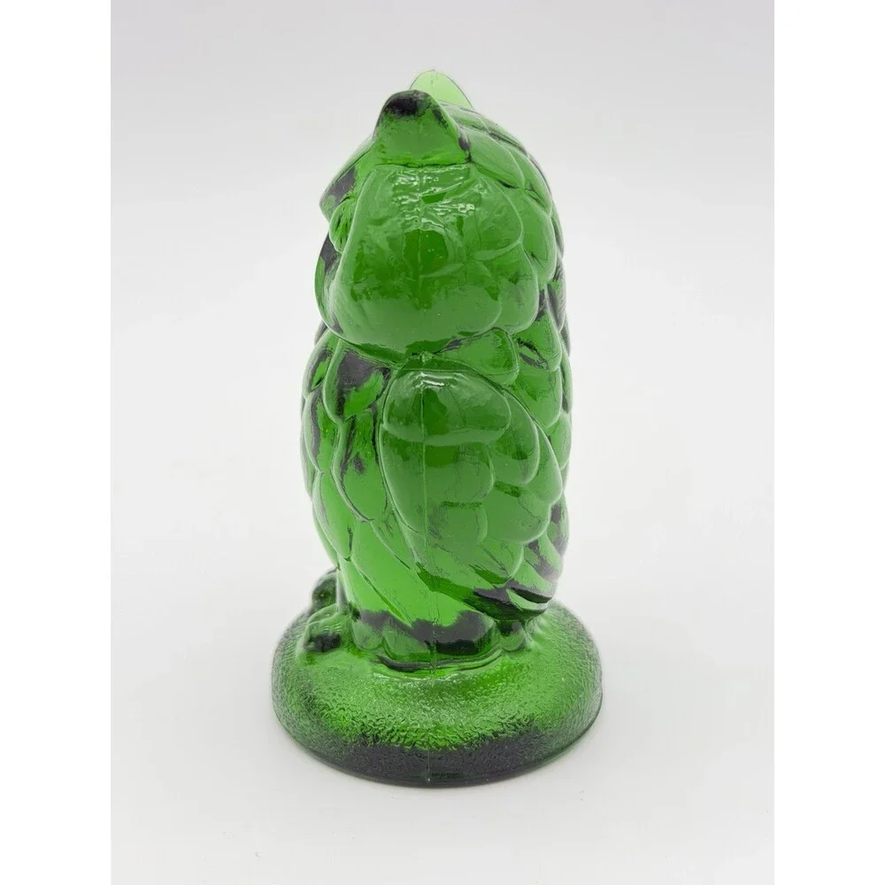 Mosser Art Glass Green Emerald Owl Figurine 3.5”H Etched Vintage Rare